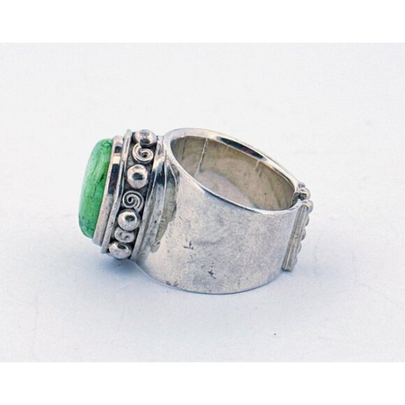 Vintage Sterling Silver 925 Green Turquoise Wide Band Ring Size 6, 15.9g - Picture 5 of 10